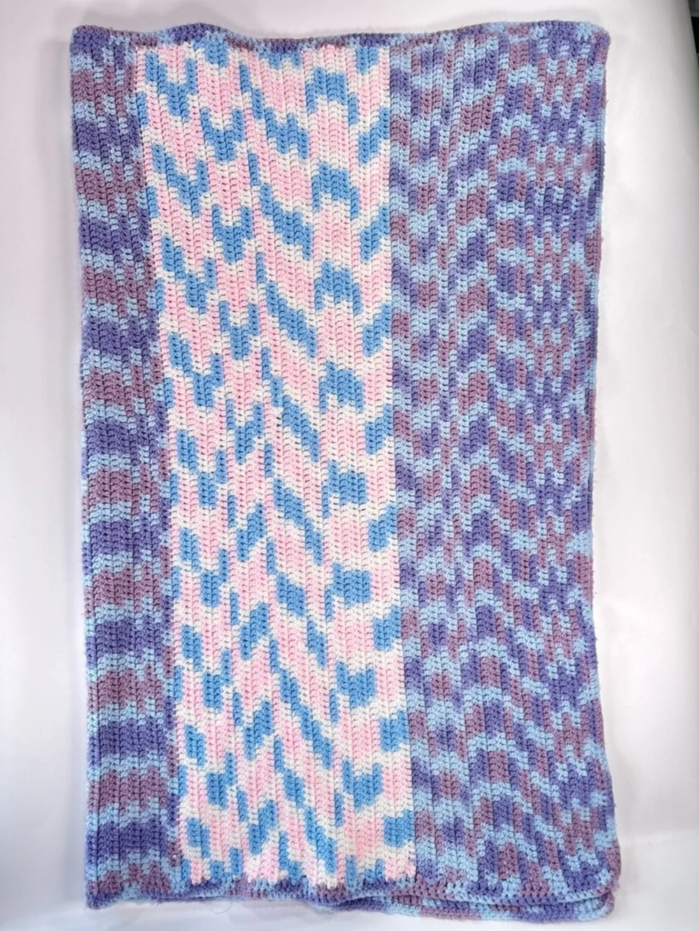Handmade Baby Crochet Blanket Reversible Pastel Nursery Throw 40x52